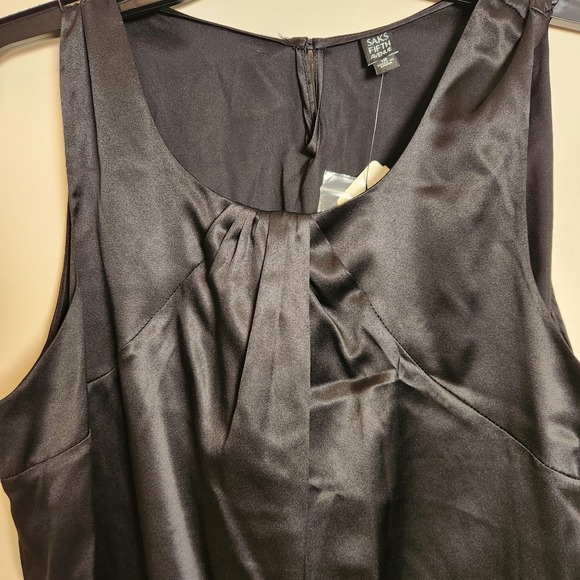 Saks Fifth Avenue Tops - Saks Fifth Avenue Black Silk Tank Top Size 12 Pleated Blouse Camisole NWT